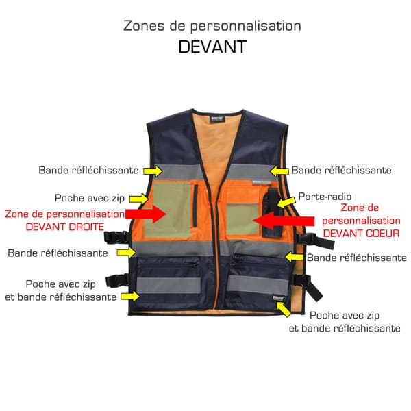 Gilets de sécurité haute visibilité impression personnalisé sur poitrine et  dos