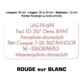 Plaquette identification drone Rouge sur Blanc