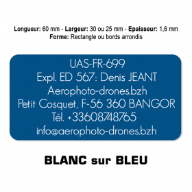 Plaquette identification drone Blanc sur Bleu