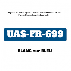 Plaquette numéro enregistrement drone blanc sur bleu