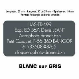 Plaquette identification drone Blanc sur Gris