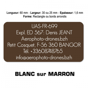 Plaquette identification drone Blanc sur Marron