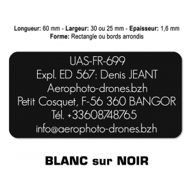 Plaquette identification drone Blanc sur Noir