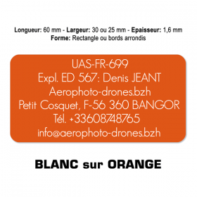 Plaquette identification drone Blanc sur Orange