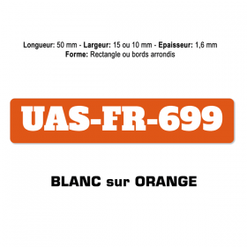 Plaquette numéro enregistrement drone blanc sur orange
