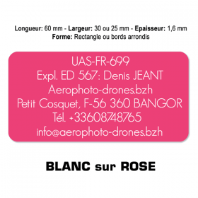 Plaquette identification drone Blanc sur Rose