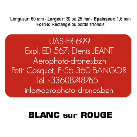 Plaquette identification drone Blanc sur Rouge