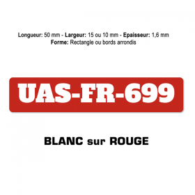 Plaquette numéro enregistrement drone blanc sur rouge