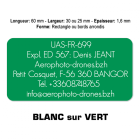 Plaquette identification drone Blanc sur Vert