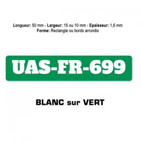 Plaquette numéro enregistrement drone blanc sur vert