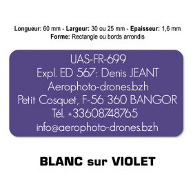 Plaquette identification drone Blanc sur Violet