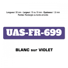 Plaquette numéro enregistrement drone blanc sur violet