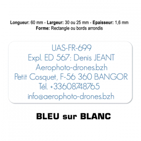 Plaquette identification drone Bleu sur Blanc