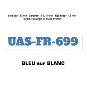 Plaquette numéro enregistrement drone bleu sur blanc