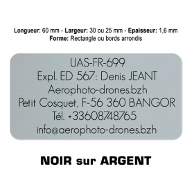 Plaquette identification drone Noir sur Argent