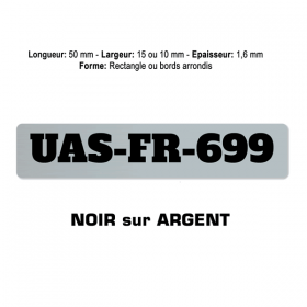 Plaquette numéro enregistrement drone Noir sur Argent