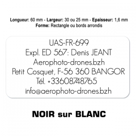 Plaquette identification drone Noir sur Blanc