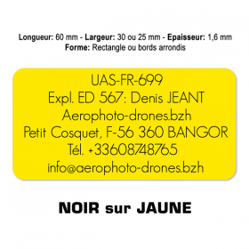 Plaquette identification drone Noir sur Jaune
