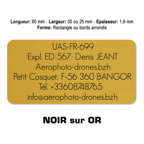 Plaquette identification drone Noir sur Or