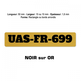 Plaquette numéro enregistrement drone noir sur or