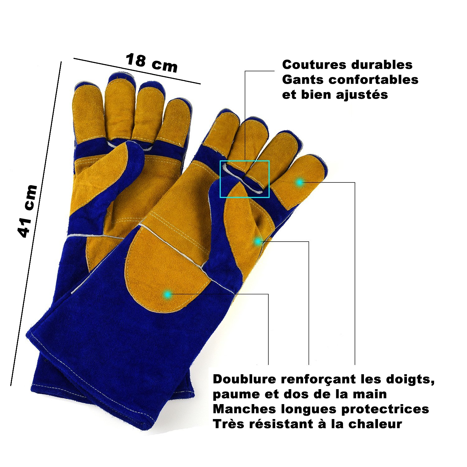 Gants de soudage très résistants, résistants à la chaleur et au feu avec  coutures, gants de