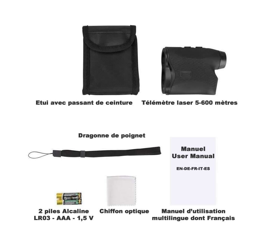 Contenu du kit du télémètre laser 5-600 mètres