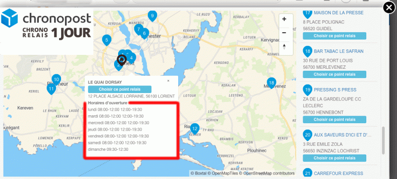 Horaires d'un point relais