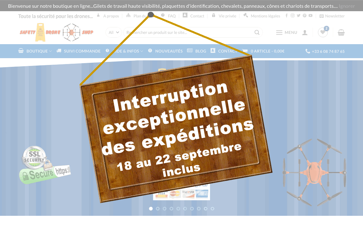 Panneau Interruption des expéditions du 18 au 22 septembre 2019