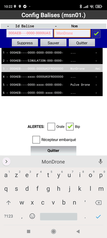 Edition des balises amies du mode RADAR
