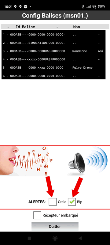 Réglages des alertes audio du mode RADAR