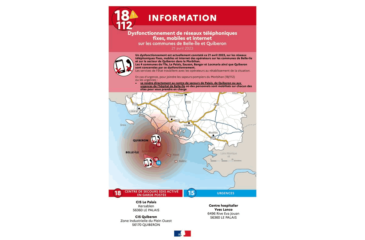 Dysfonctionnement du réseau de communication et affiche de la Préfecture du Morbihan (56)