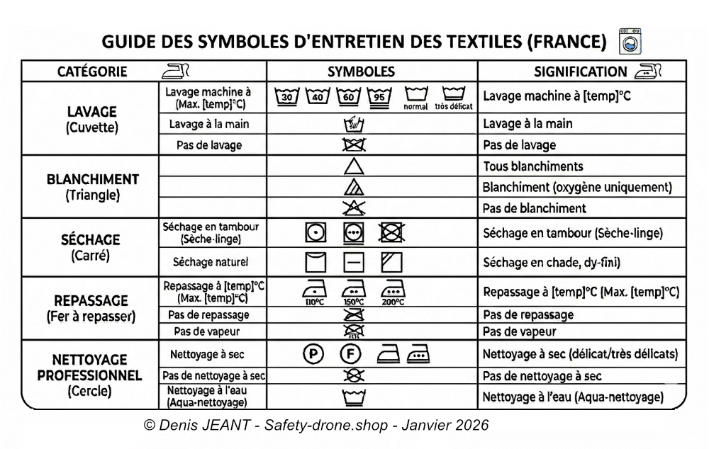 Tableau de décryptage des étiquettes des vêtements