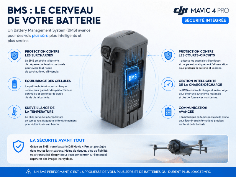 Batterie intelligente d'un DJI Mavic 4 Pro et intérêt d'un BMS