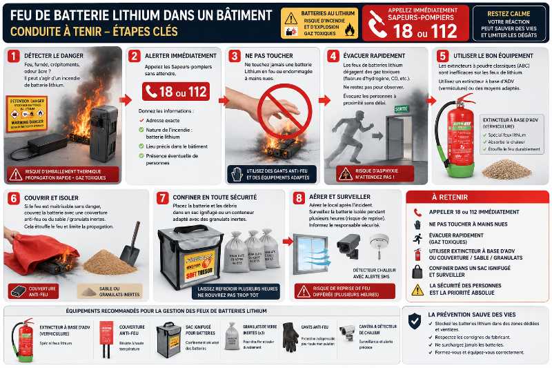 Conduite à tenir face à un feu de batteries au lithium