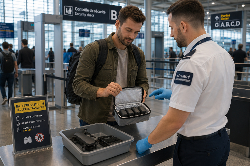 Contrôle à l'embarquement d'un vol de batteries lithium transportées