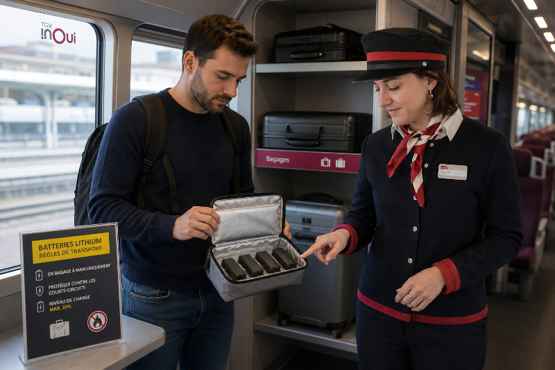 Contrôle à bord d'un train de batteries lithium transportées