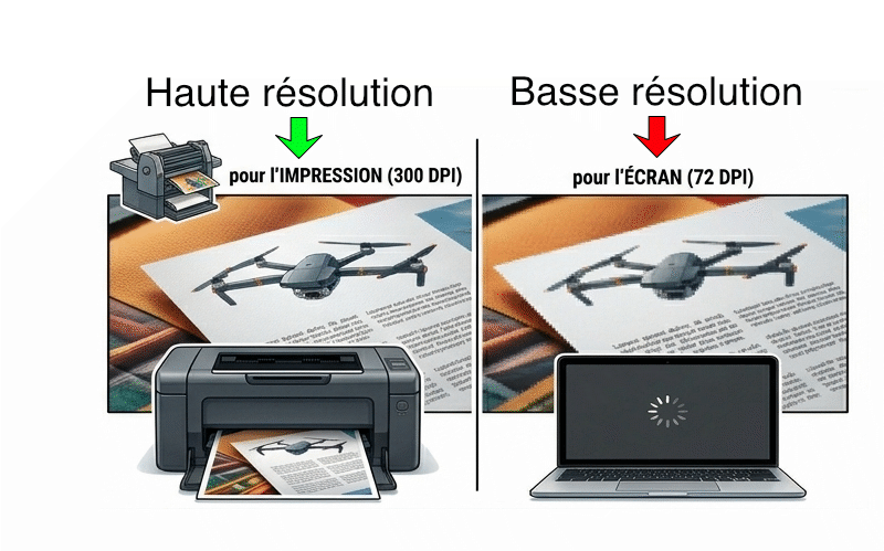 La résolution basse définition pour l'écran et haute résolution pour l'impression