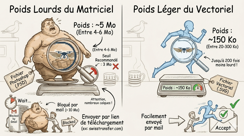 Illustration humoristique du poids pour un fichier matriciel et un fichier vectoriel