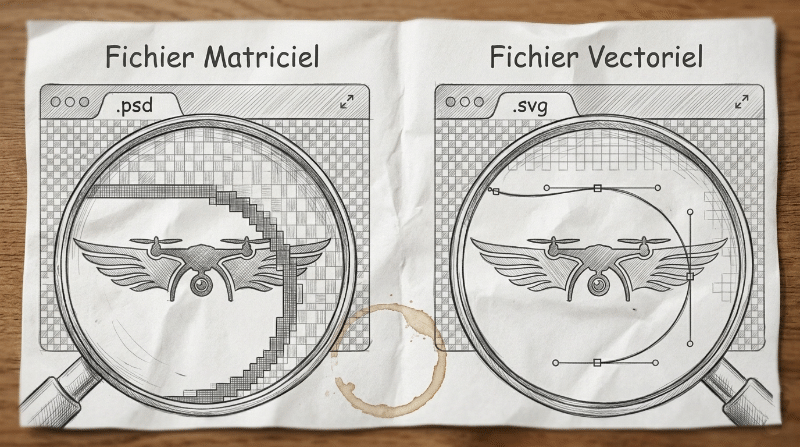 Illustration de la différence entre un fichier matriciel et un fichier vectoriel