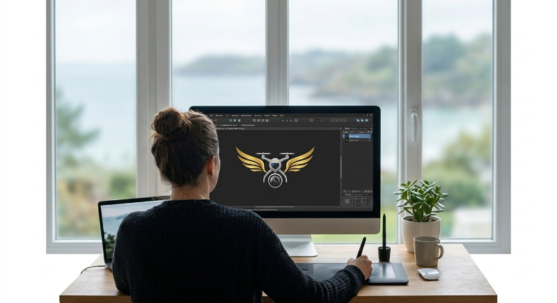 Bases en graphisme, personne retouchant son logo