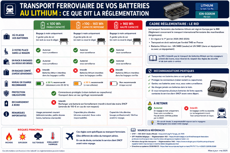 Réglementation sur le transport ferroviaire des batteries lithium comme passager