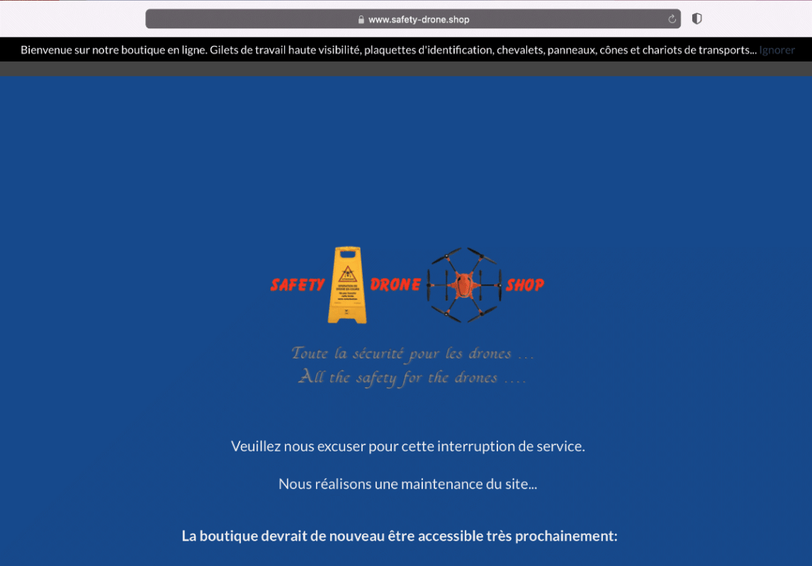 Page maintenance de boutique safety-drone.shop