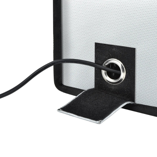 Sac ignifugé M1 compartimenté innovant pour batteries et passe câble de charge