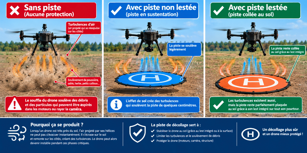 Vent créé par les hélices du drone et effet sol